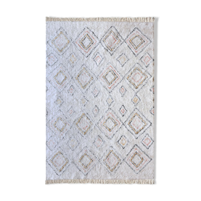 Tapis berbere 160x230 cm blanc motifs colorés