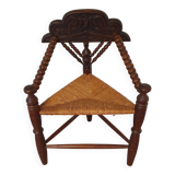 Dutch triangular turned wood corner chair rush seat knitting armchair