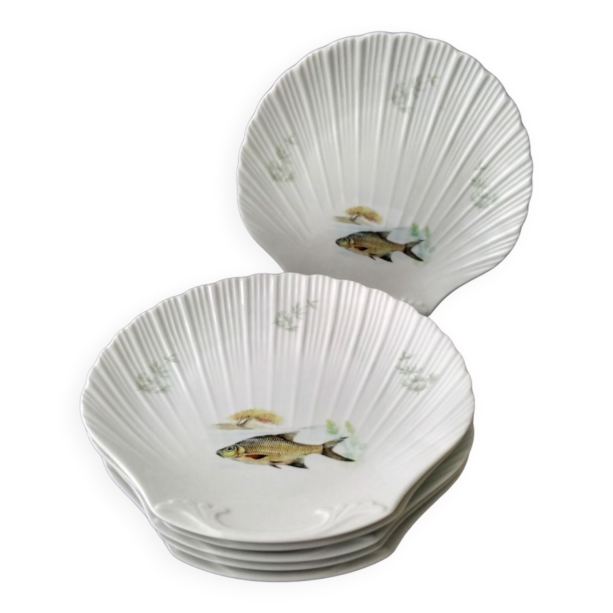 Set of 6 Limoges porcelain fish plates