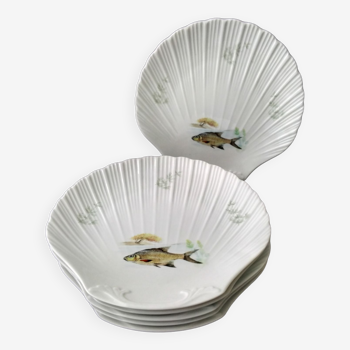 Lot de 6 assiettes à poisson en porcelaine de Limoges