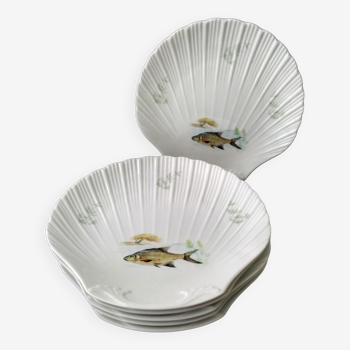 Set of 6 Limoges porcelain fish plates