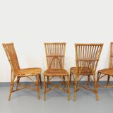 Set of 4 vintage Audoux Minet rattan chairs from the 1950s and 60s.