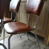 Lot of 4 vintage chairs in skai camel croc effect