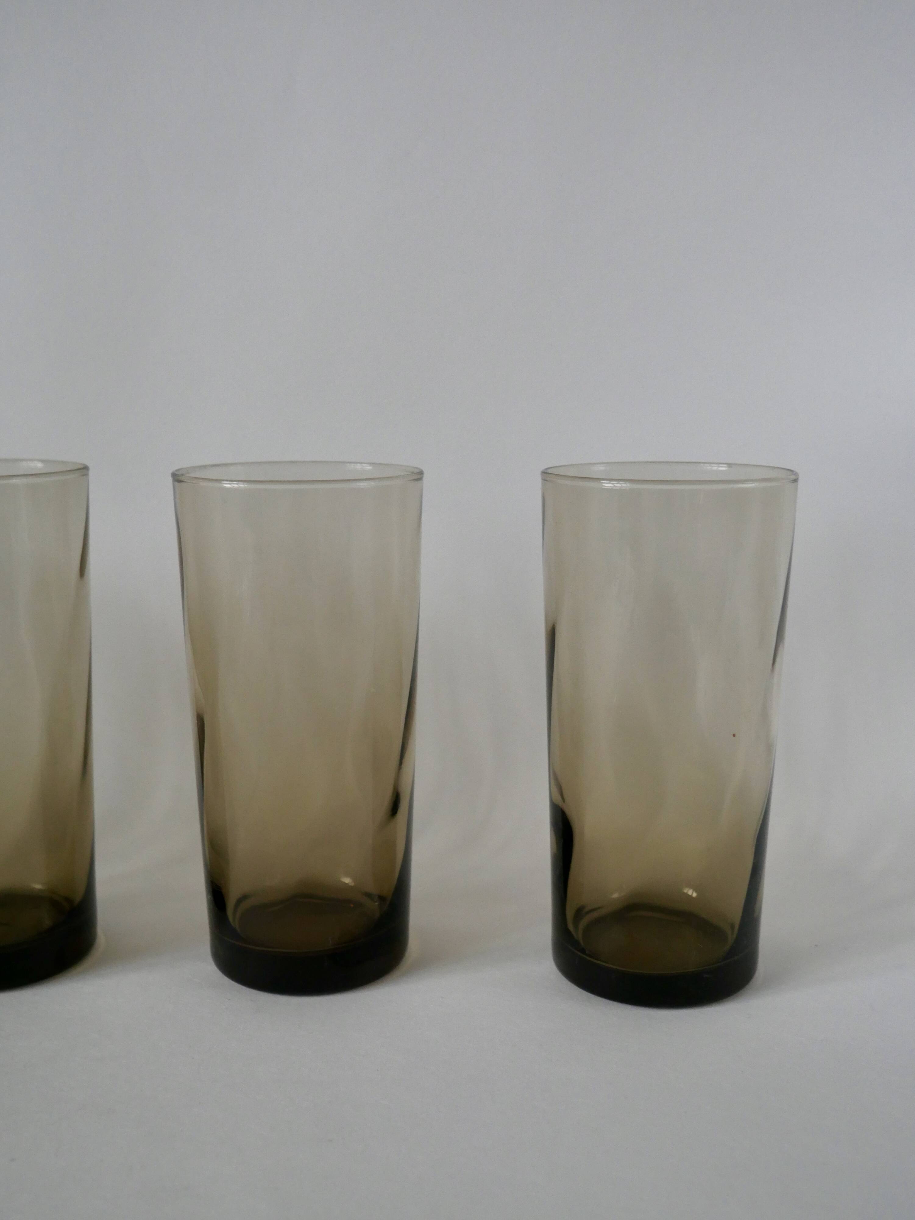 Set of 6 70s Long Drink design smoked glasses