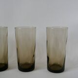 Set of 6 70s Long Drink design smoked glasses