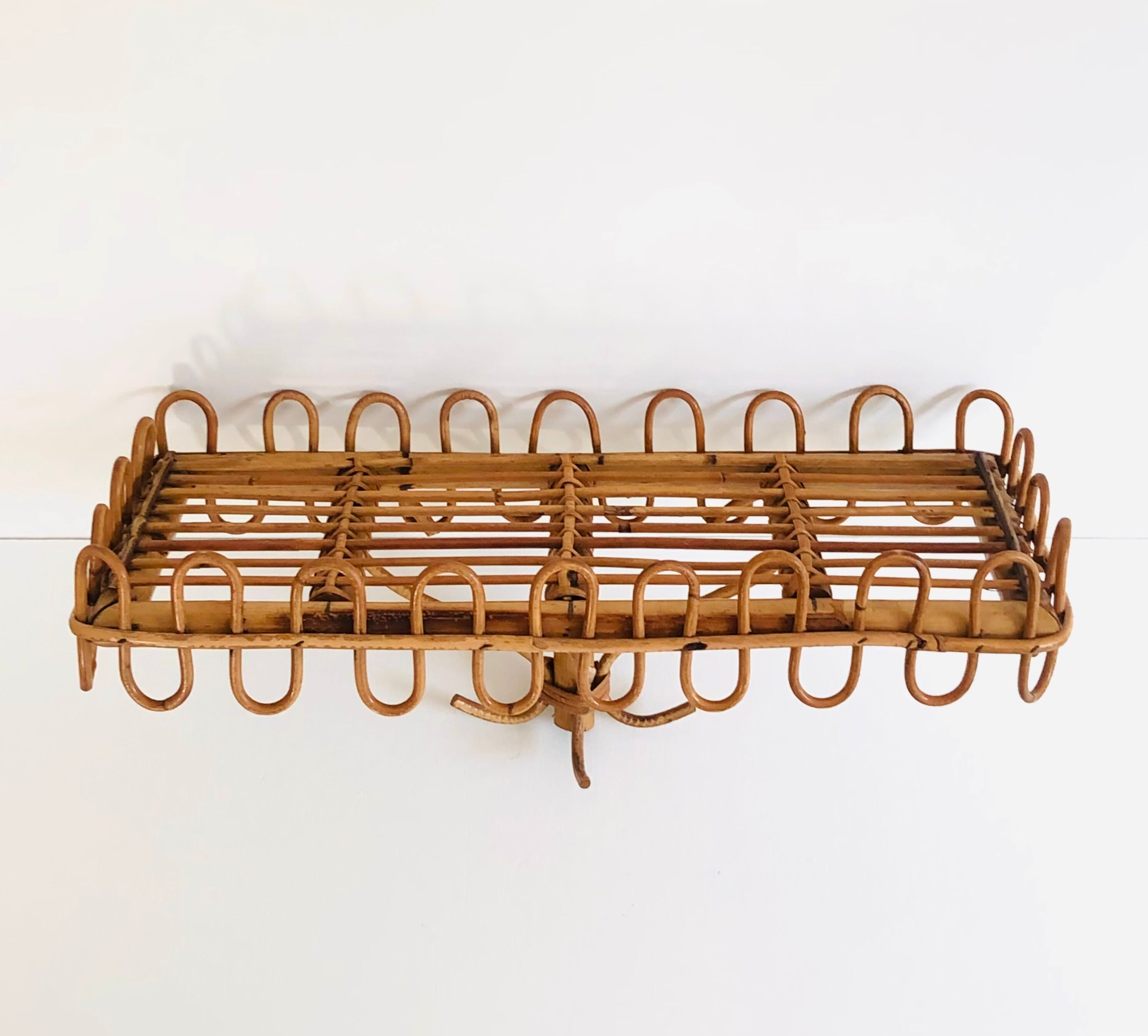 Rectangular rattan wall shelf, Italy 60s