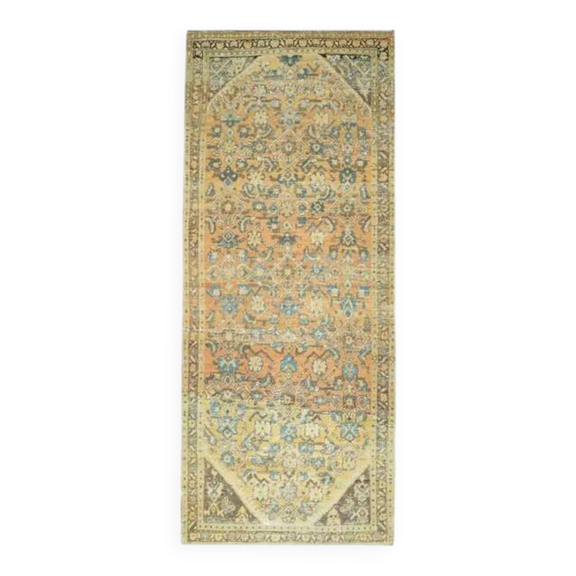 Vintage Turkish Hand-Knotted Wool Cotton Orange Runner Rug 110x270