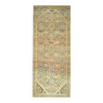 Vintage Turkish Hand-Knotted Wool Cotton Orange Runner Rug 110x270