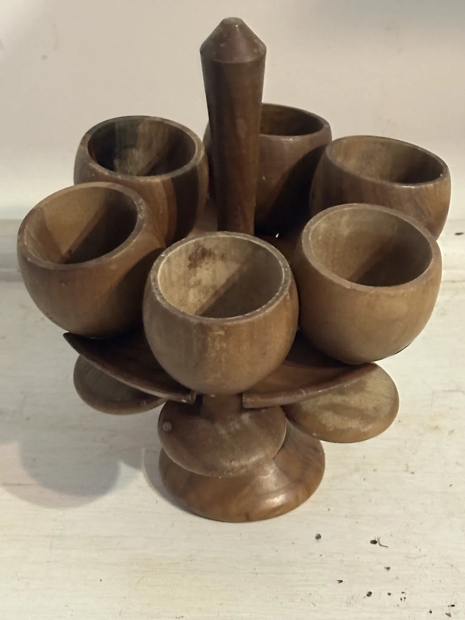 Porte-coquetiers vintage en bois tourné – 6 pièces – Années 50