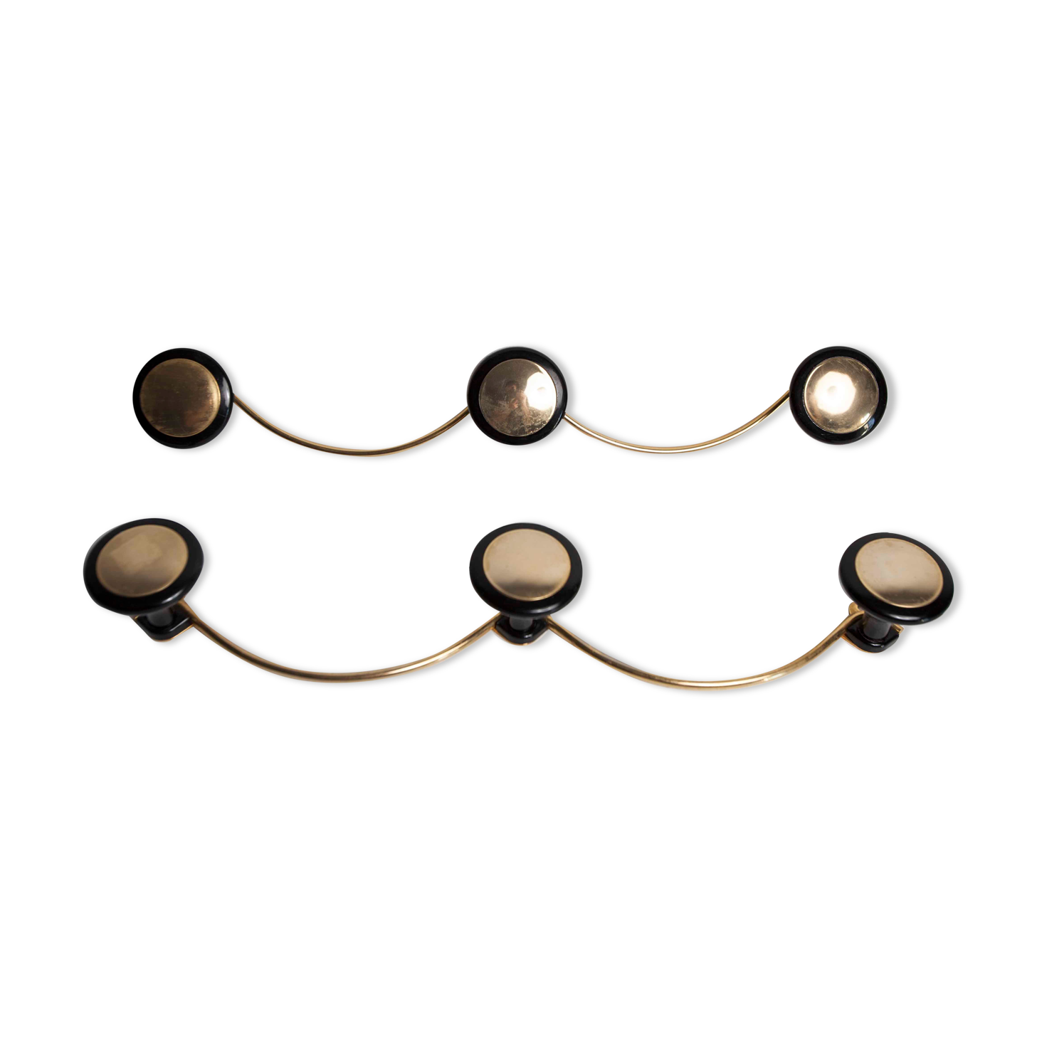 Pair of coat racks 3 hooks 1960 brass and plastic
