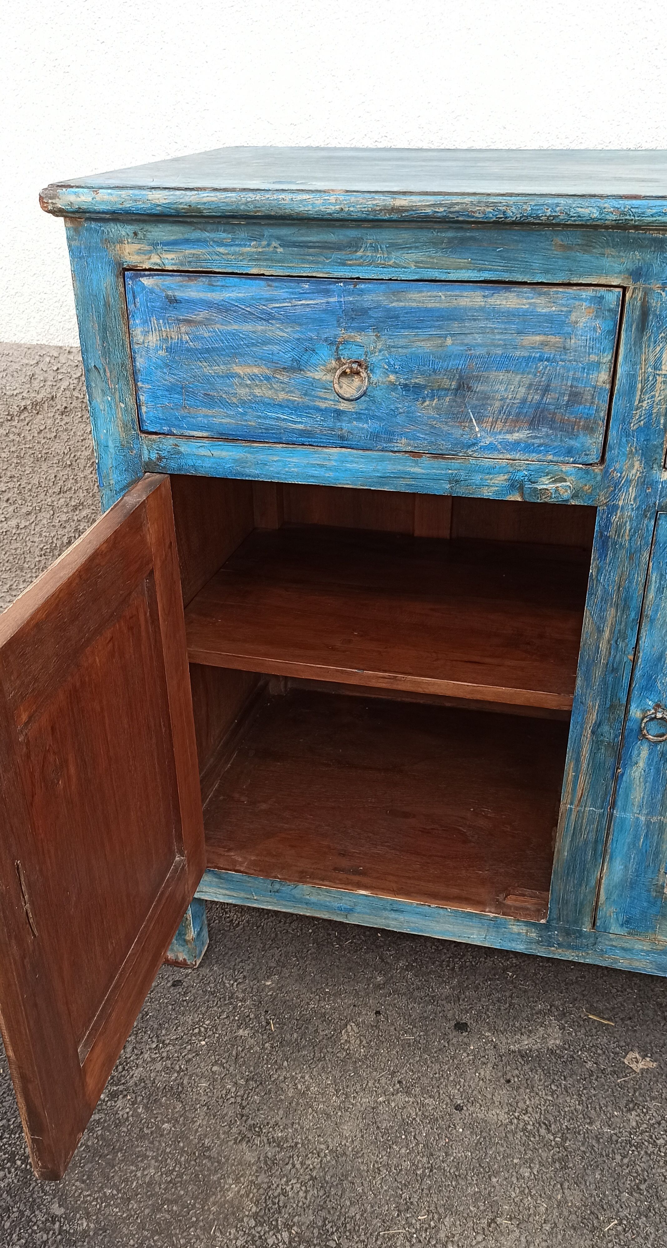 Blue wooden buffet with 2 drawers and 2 doors