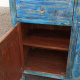 Blue wooden buffet with 2 drawers and 2 doors