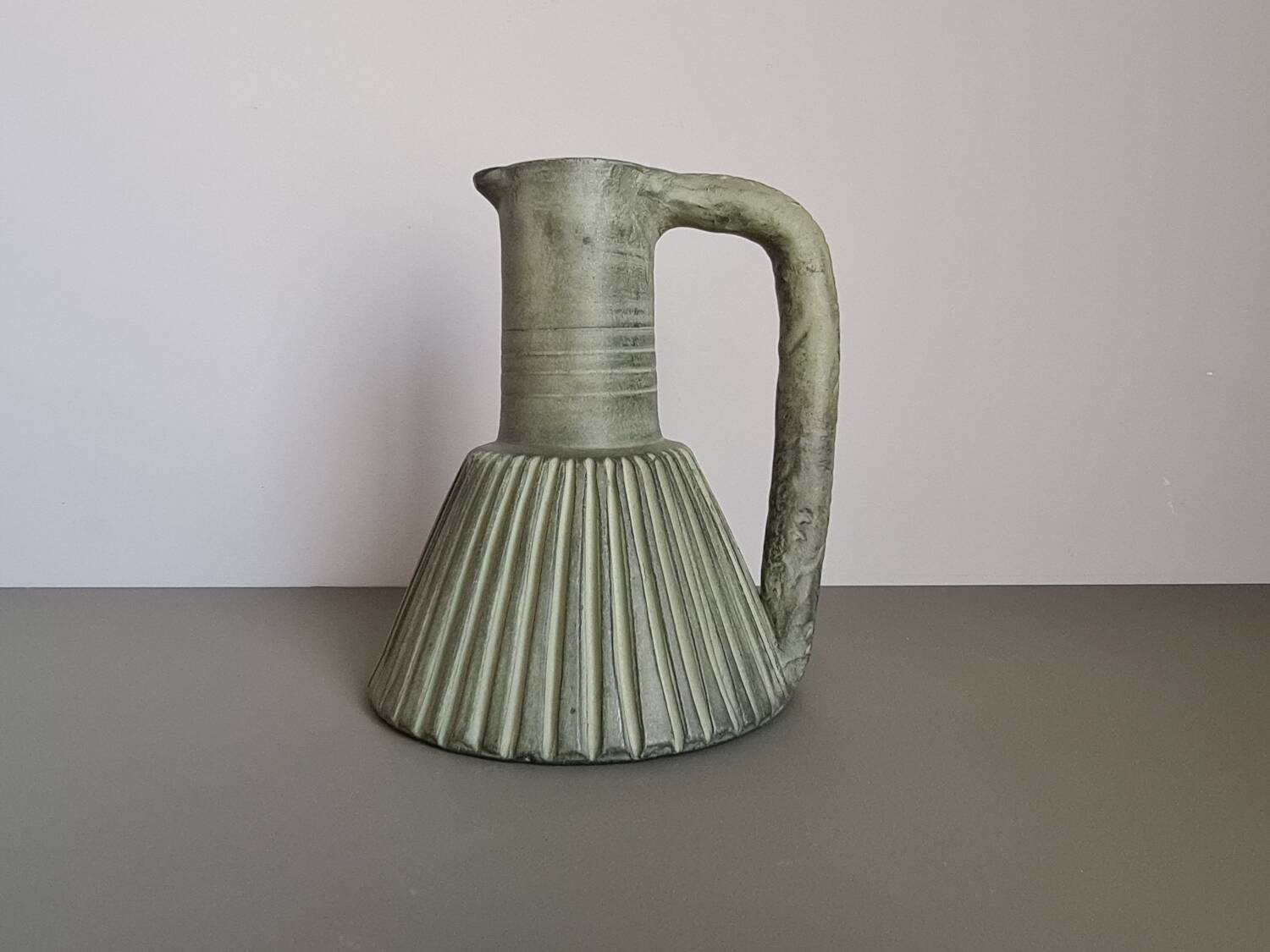 Vintage green ceramic pitcher, decorative jug from the 1960s