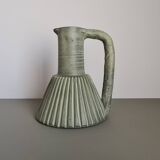 Vintage green ceramic pitcher, decorative jug from the 1960s