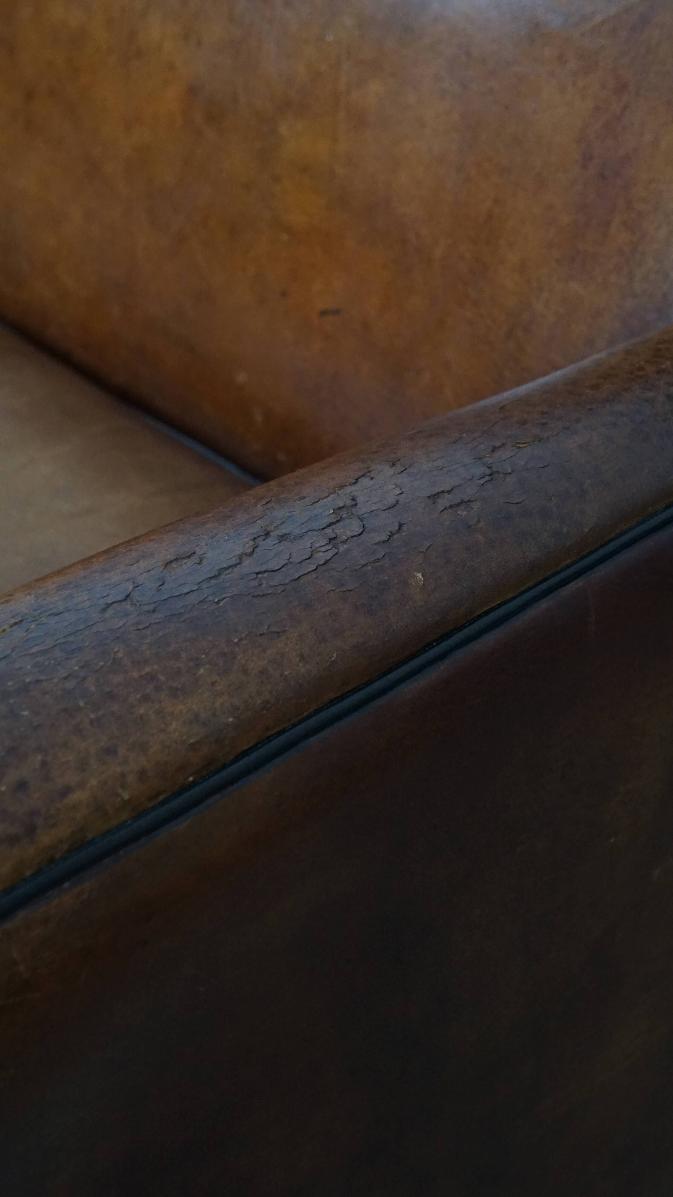 Sheepskin Leather 2-Seater Art Deco Sofa