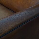 Sheepskin Leather 2-Seater Art Deco Sofa