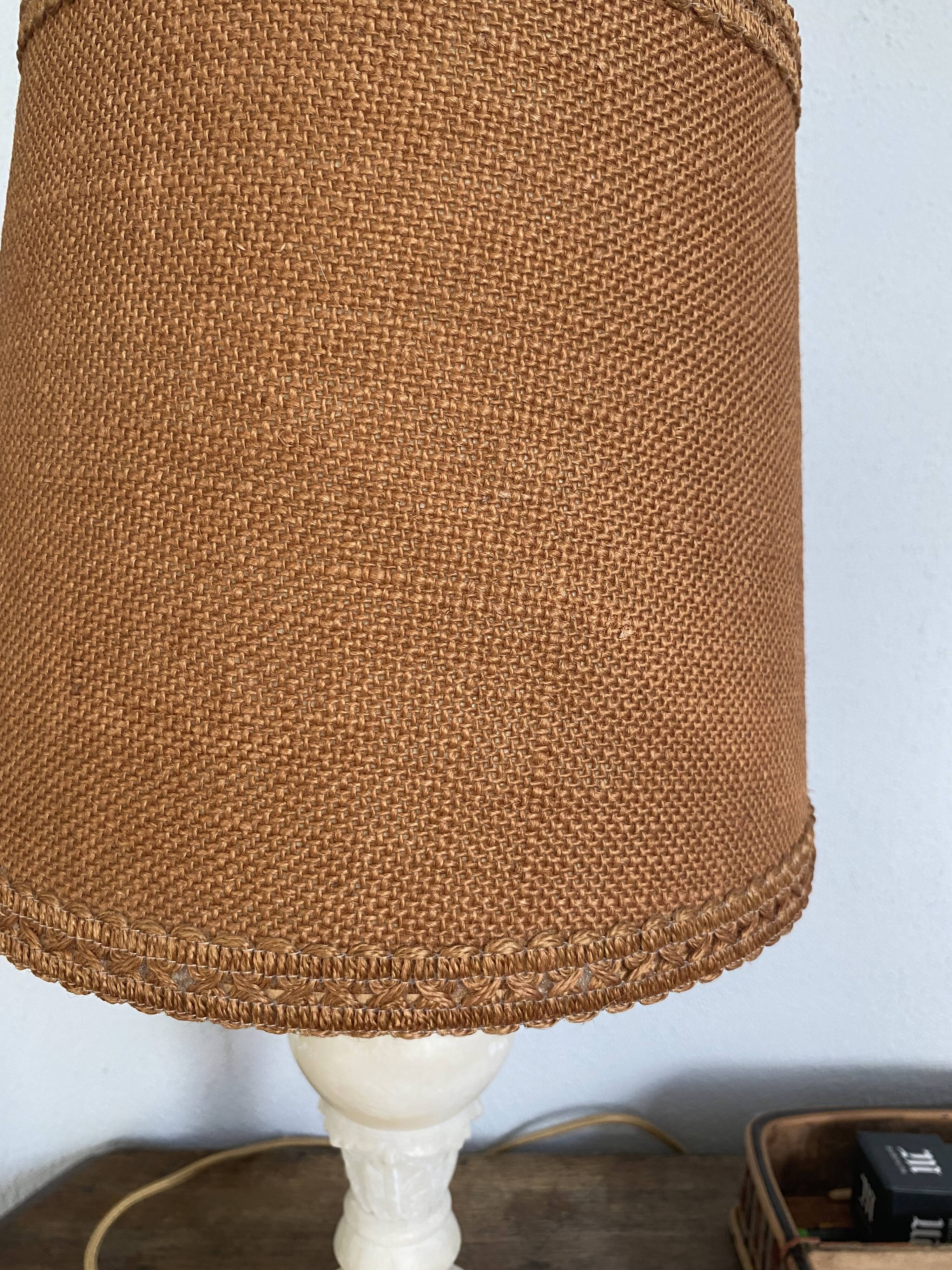 Alabaster lamp, 2m fabric cable, braided jute lampshade