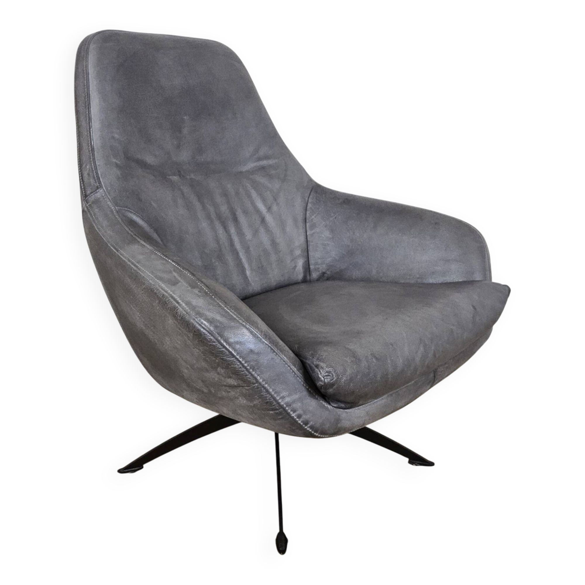 Grey leather swivel armchair Specter by DYYK (Almost new)