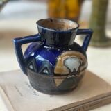 Odetta glazed stoneware blue ceramic vase Faïencerie HB Quimper Bretagne art