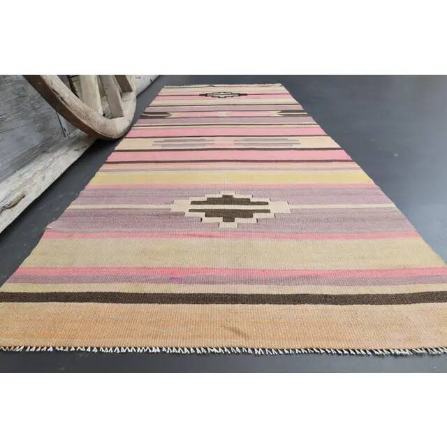 Vintage Turkish Oushak Handmade Wool Cotton Purple Runner Rug 93x234