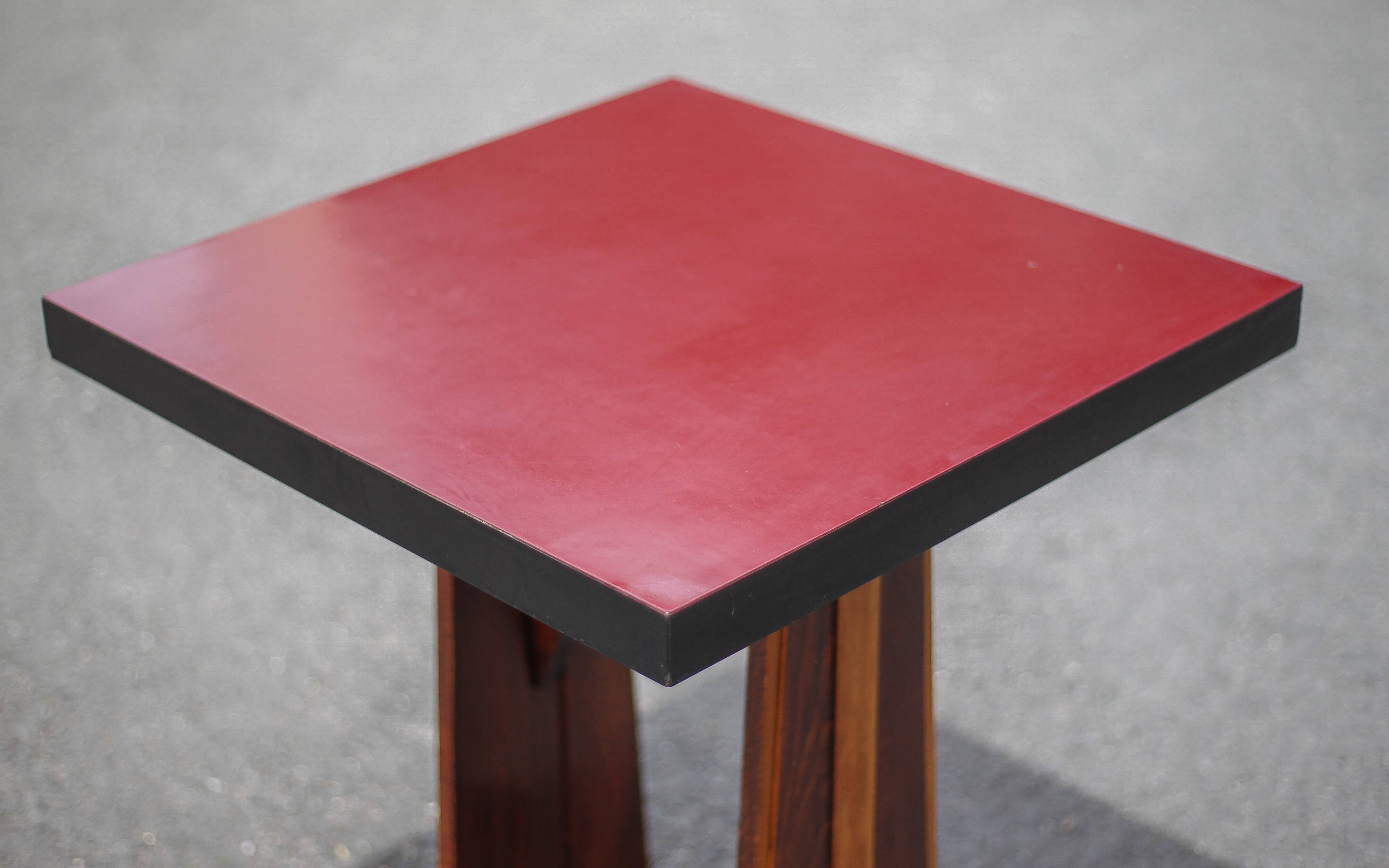 Vintage formica bistro table, wooden base side table