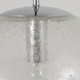 Large glass globe pendant light with bubbles and chrome by Peil & Putzler, Germany, 1970s.