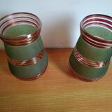 Pair of green and red granite glass vases typical of the 1950s