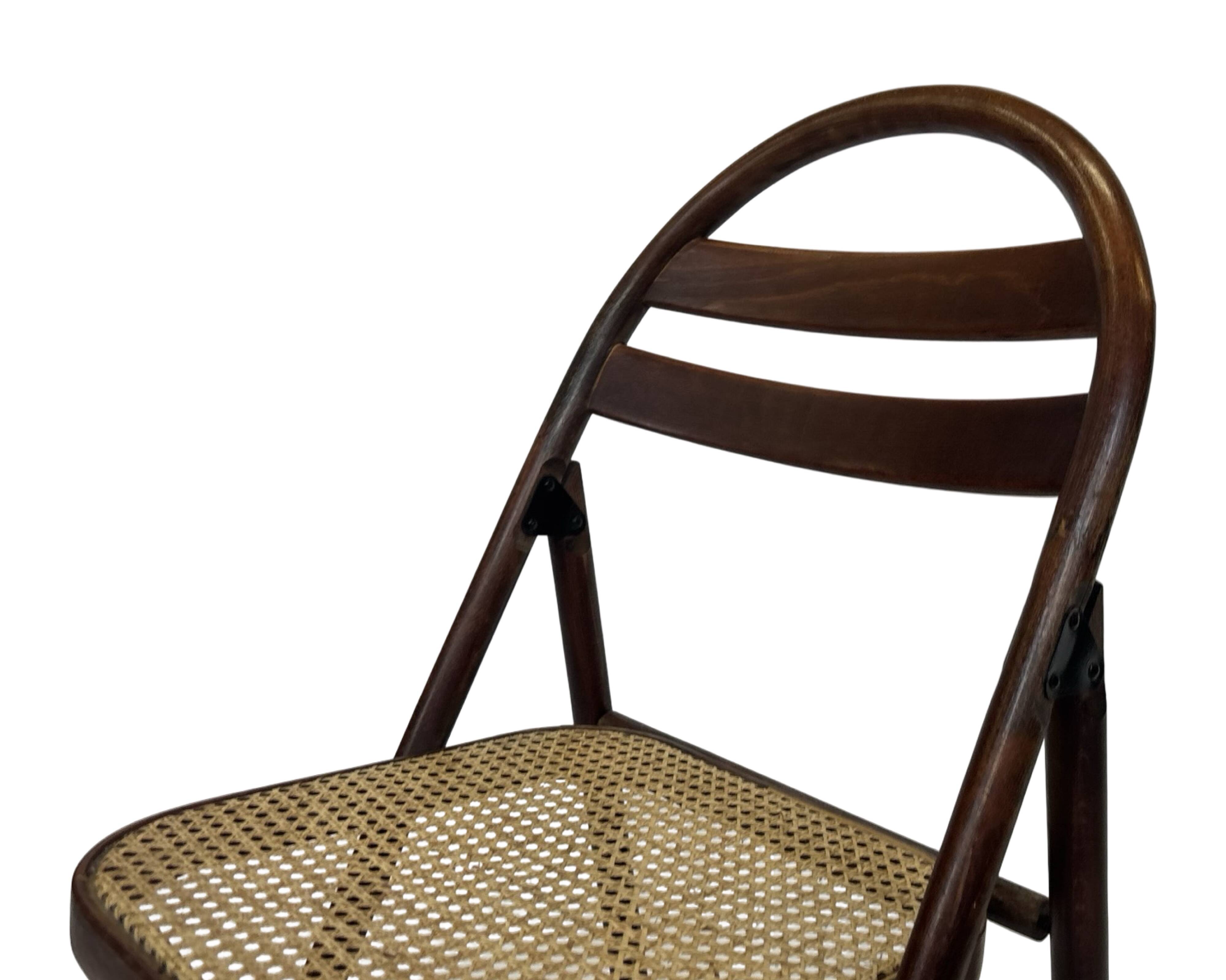 Vintage wooden folding chair with webbing seat 60s minimalist design