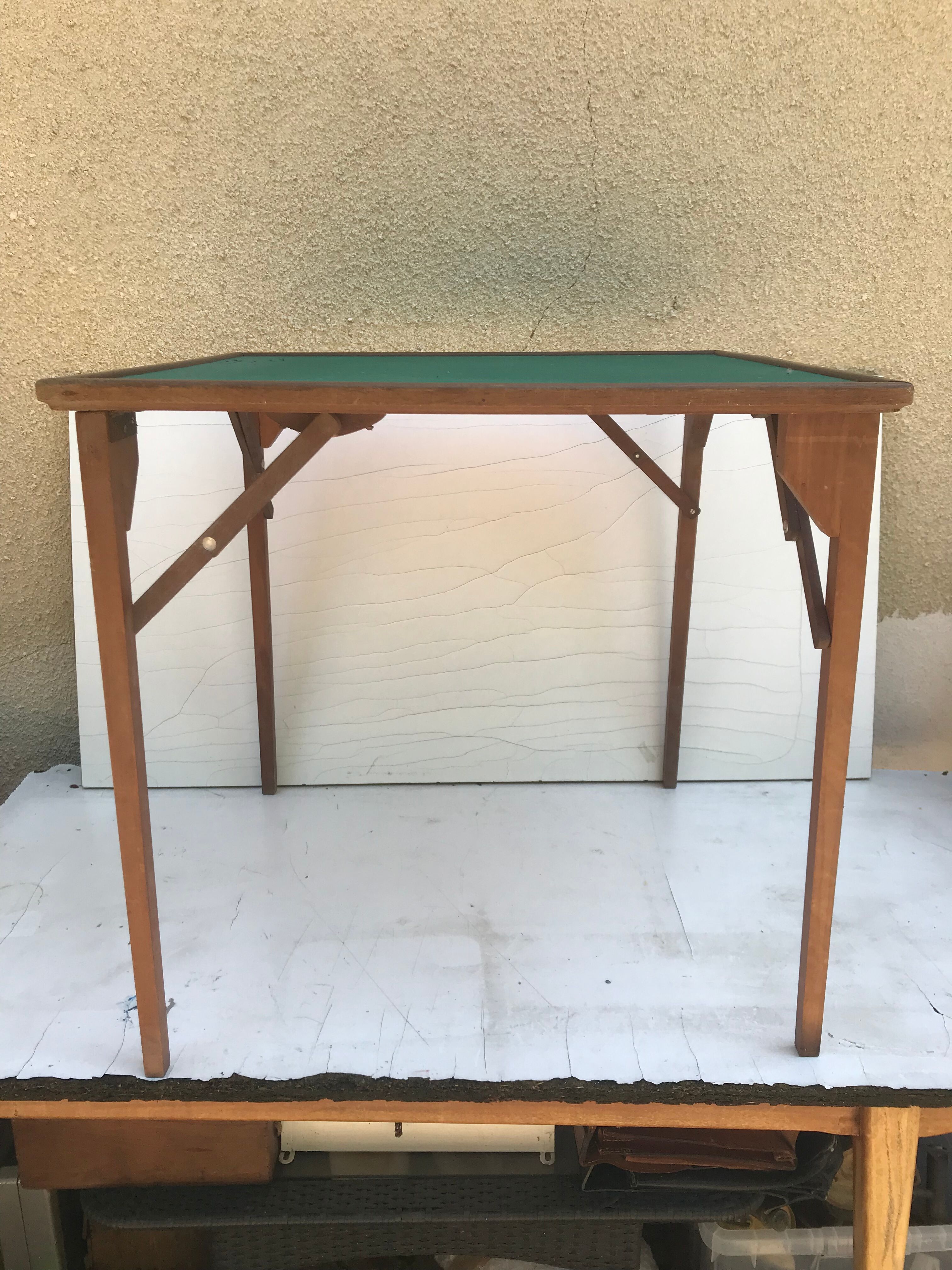 Ancienne table a jeu pliante marque rb et plateau feutrine verte vintage