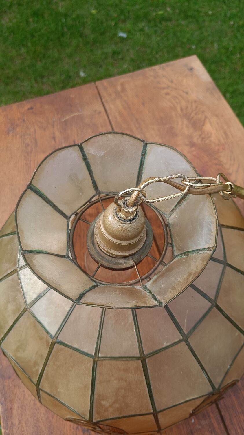 Mother-of-pearl and brass pendant light