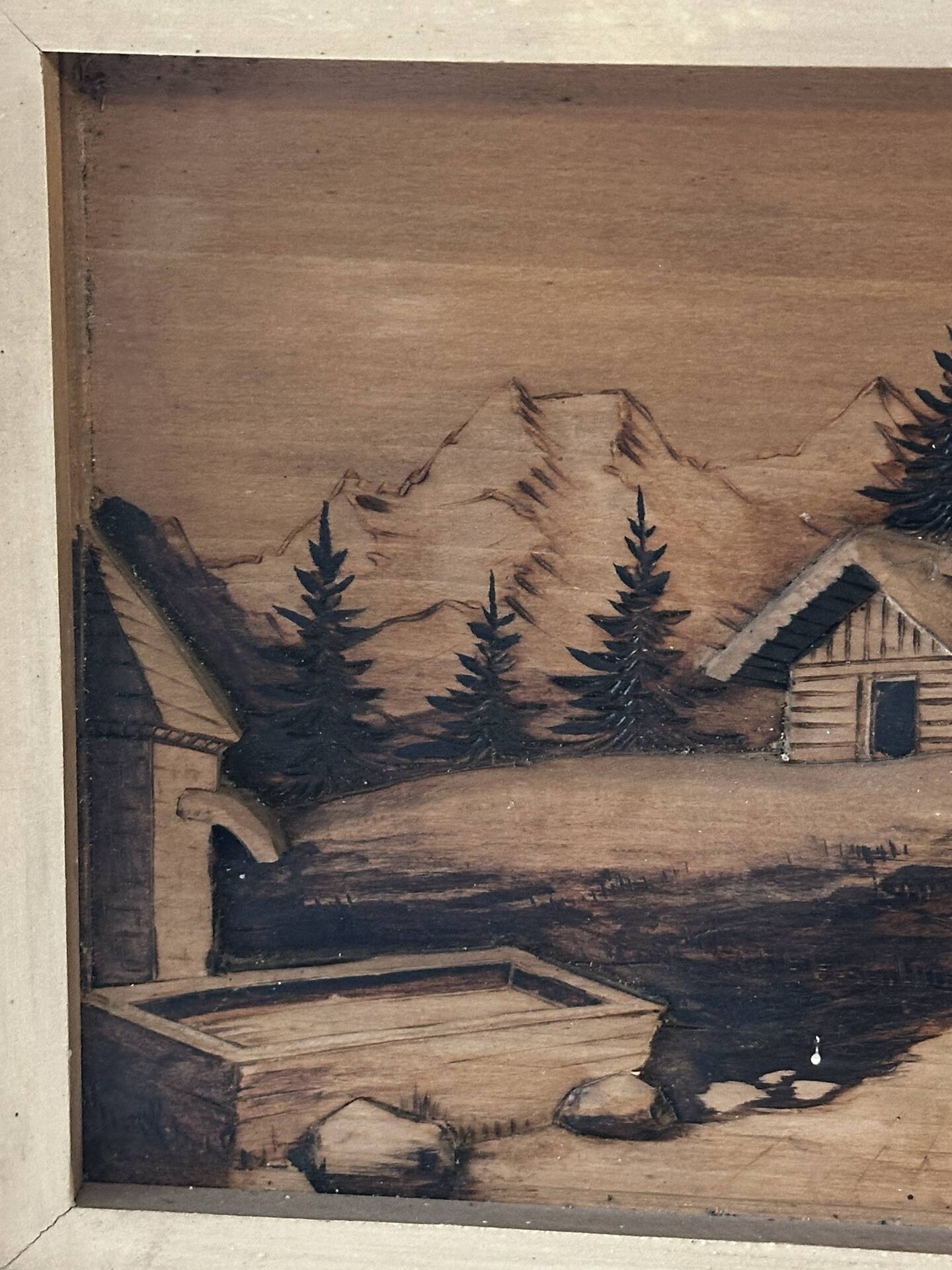Pyrographed Alpine Table - Mid-Century Folk Art - Chalet Atmosphere