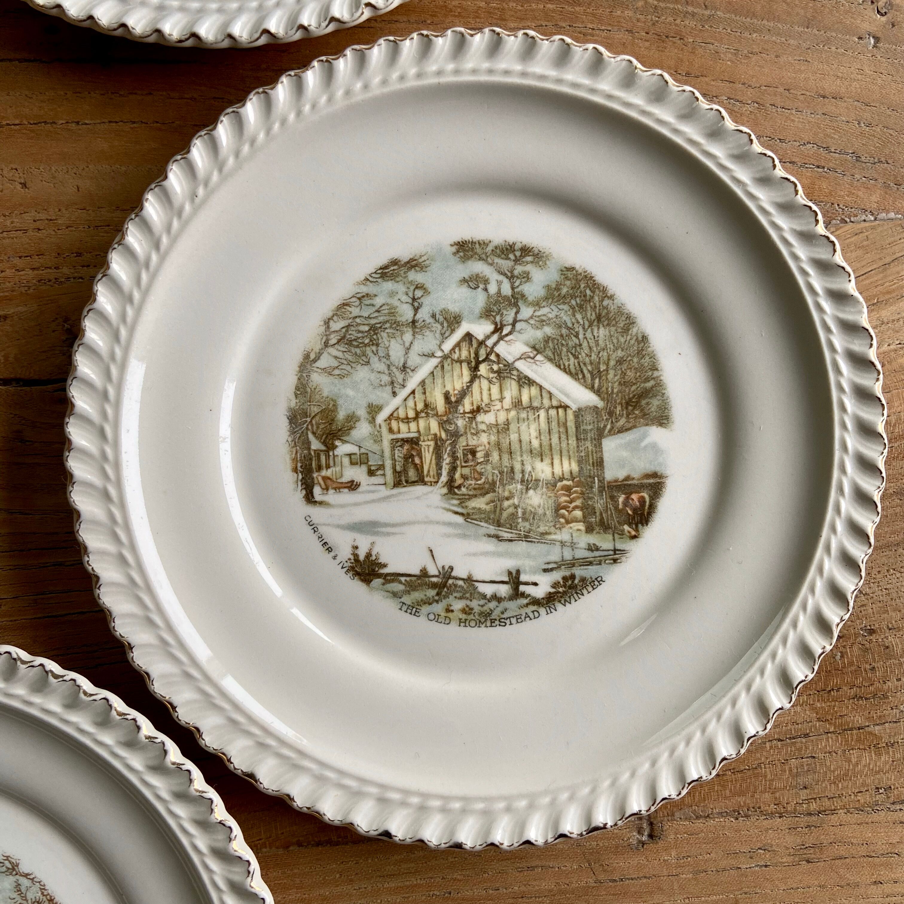 6 dessert plates and cake dish Harkerware USA