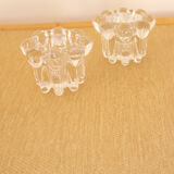 2 clear glass candle holders