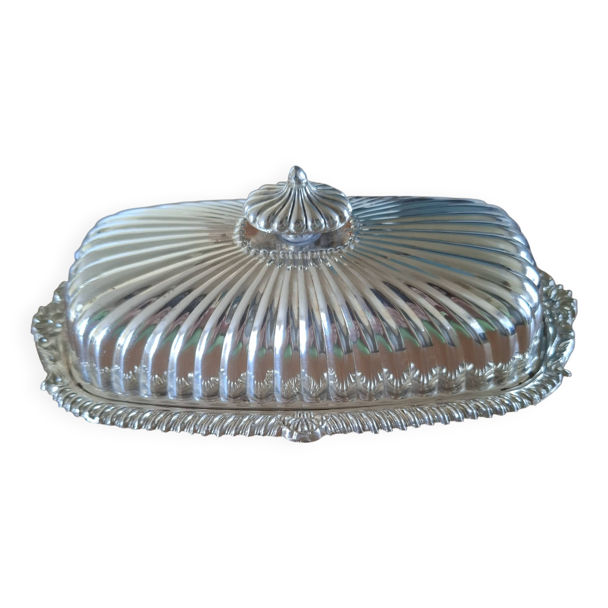 Silver metal butter dish