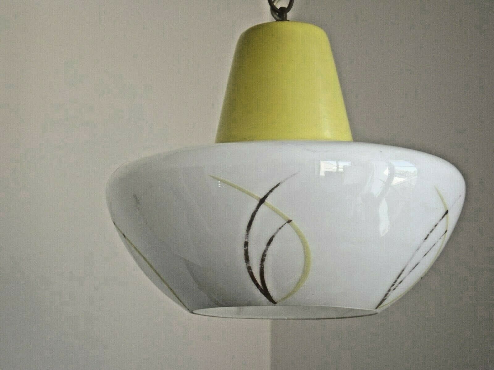 French vintage retro  ceiling light yellow and white decorative glass shade
