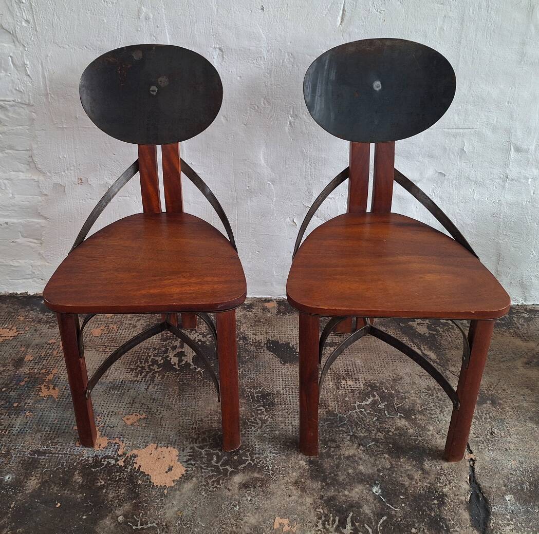 Set of 6 mid century Brutalist teak and steel dining chairs, 1960s