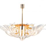 Lustre à feuilles en laiton & verre de Murano 1970s