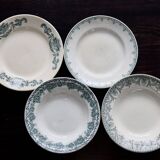 Mismatched vintage half-soup plates in ironstone - Green decor