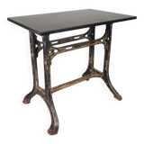 Industrial table, garden table with hard stone slab on cast iron frame, 1930s