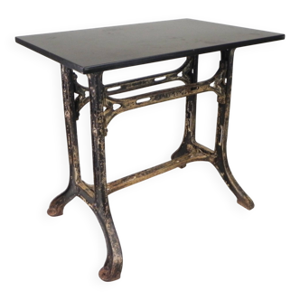 Industrial table, garden table with hard stone slab on cast iron frame, 1930s