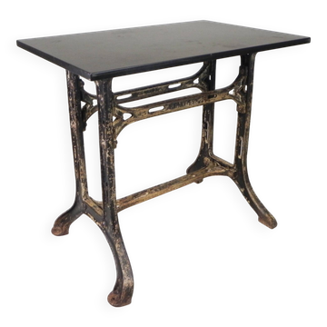 Industrial table, garden table with hard stone slab on cast iron frame, 1930s