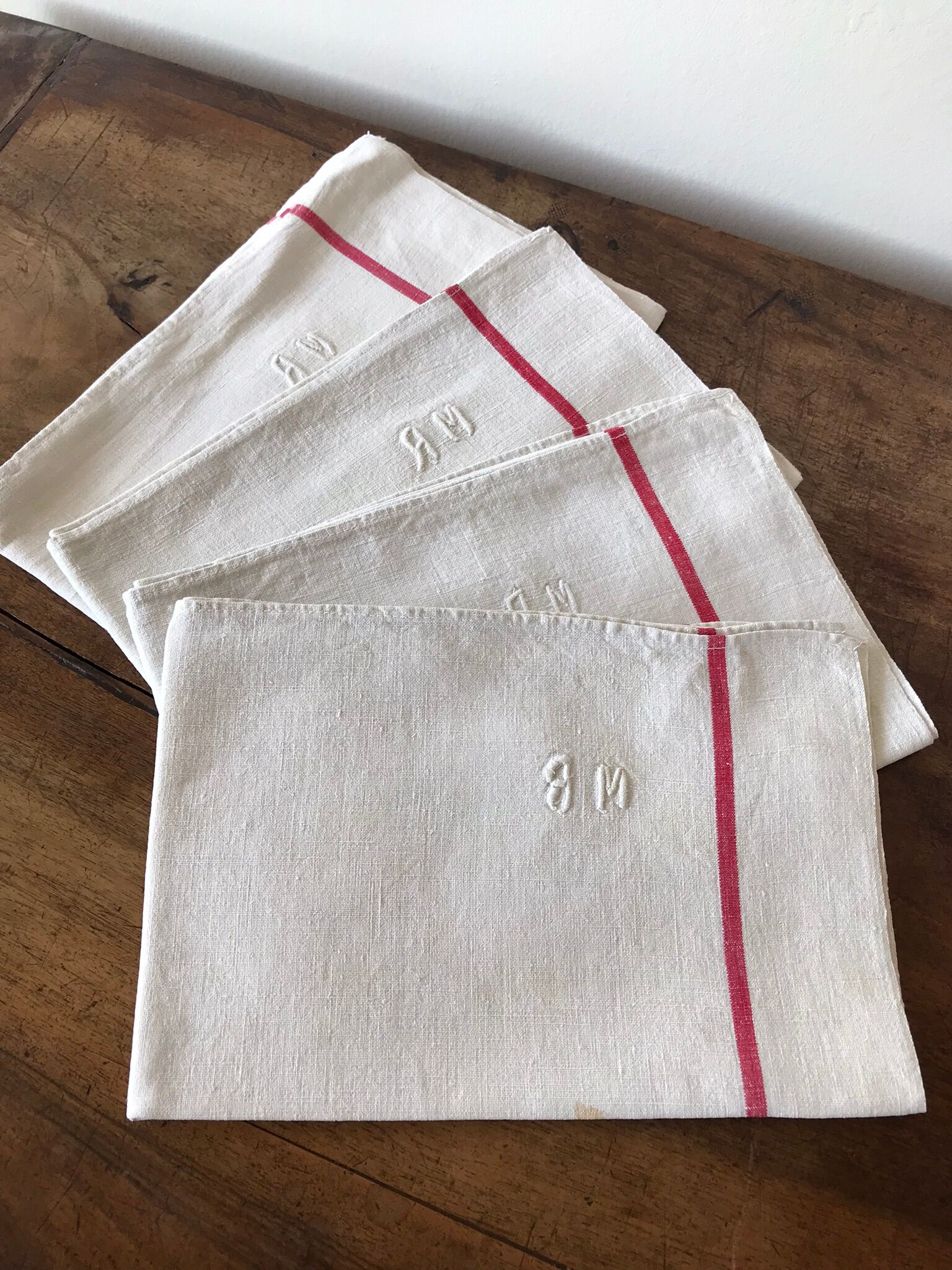 Old linen and hemp towel monogrammed MR