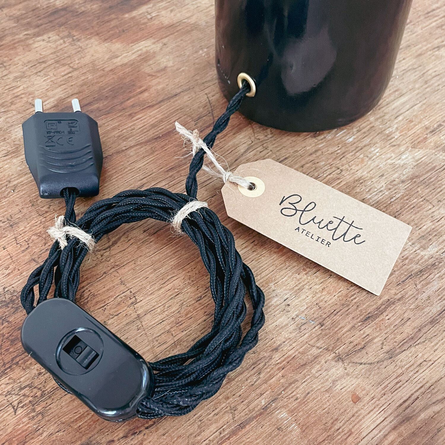 Sandstone and linen lamp