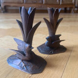 Carved wooden bird candlesticks - Black Forest