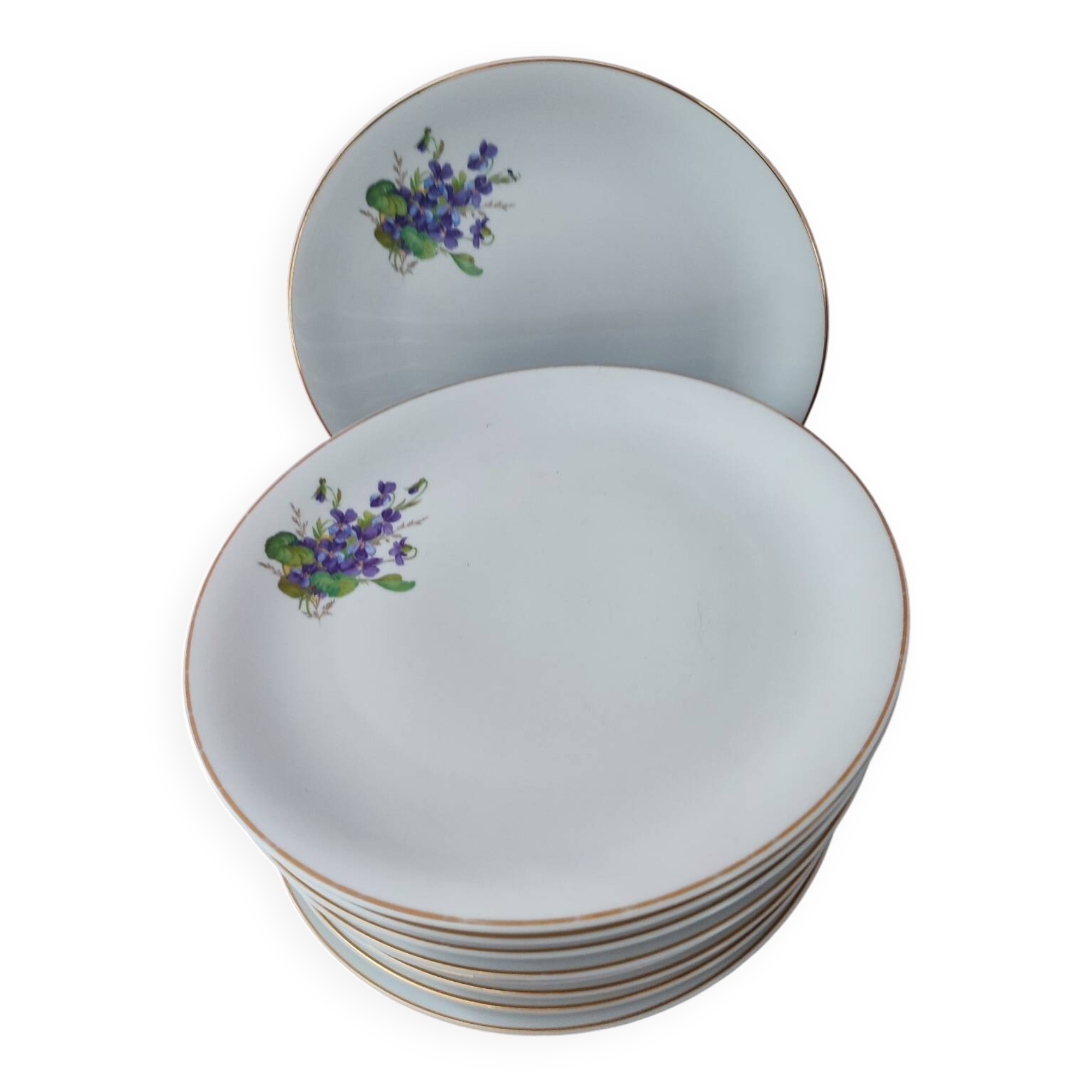 Set of 11 plates, Baudour porcelain