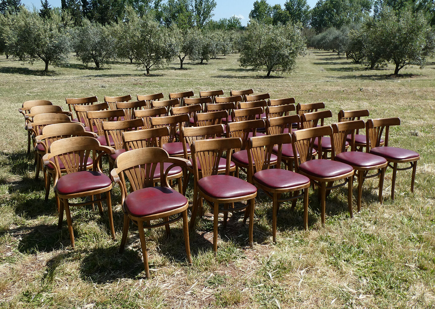 Set of 41 bistro chairs seated red skaï