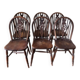 6 Windsor Wheelback chairs in chestnut, 19th century