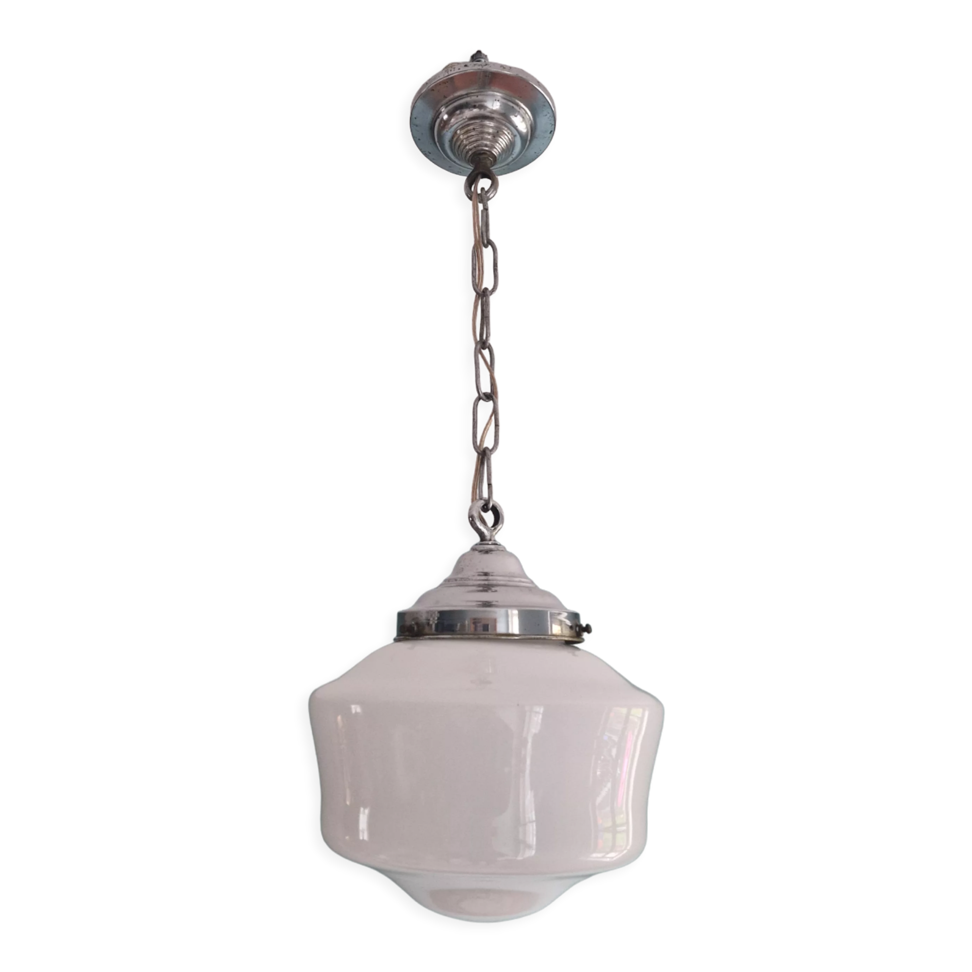 Art deco pendant lamp in white opaline, 1920s-30s