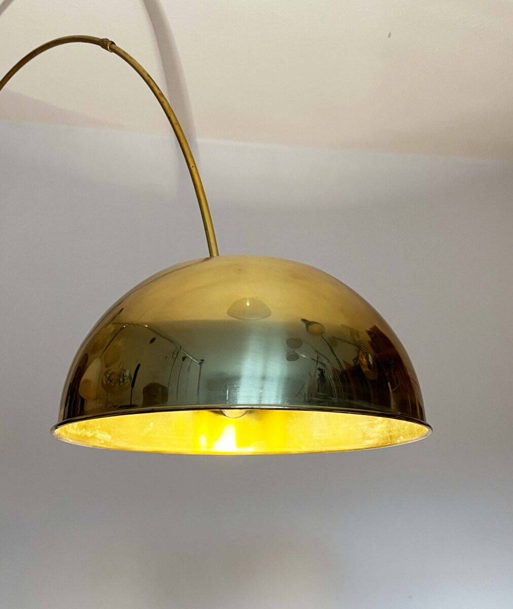 German Postmodern Vintage Brass Arc Floor Lamp with Clamp Rod attributed to Florian Schulz, 1970s