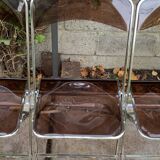 6 chaises pliantes en Plexiglas fumé et métal chrome Chaisor 1970